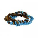 3 Genuine Tiger Eye,Reconstituted Blue Turquiose Stone Chip Bracelet Set S9816