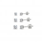 3 Pair Set Round Cubic Zirconia Stud Earrings in 925 Silver, 3mm 4mm 5mm S15688
