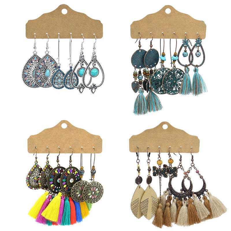3 Pairs Boho Drop Dangle Earrings Vintage Earrings Set for Women Color4
