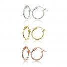 3 Pr Set Silver, Yellow & Rose Gold Flash Small 12mm Round Unisex Hoop Earrings SRT15855-3