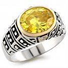 31419 - Reverse Two-Tone 925 Sterling Silver Ring with AAA Grade CZ in Topaz
