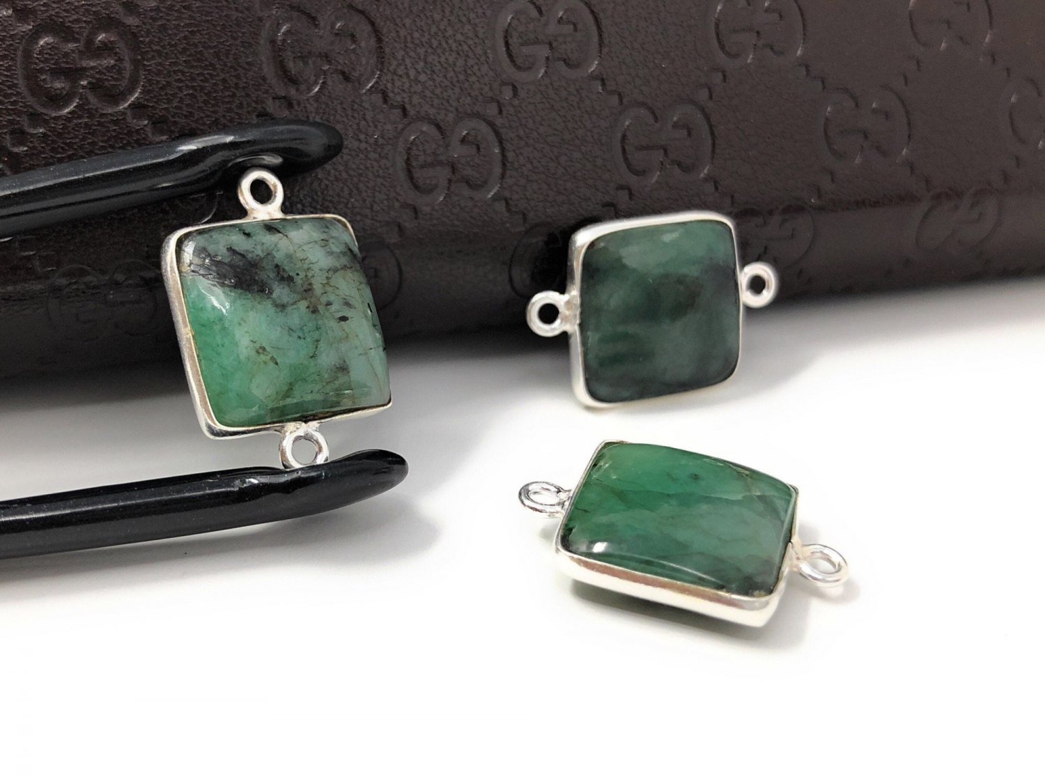 3Pcs Emerald Connectors; Gemstone Connectors; SJewelry findings DIY Jewelry 20X14mm Default Title