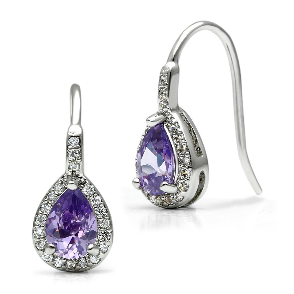 3W100 - Rhodium Brass Earrings with AAA Grade CZ in Amethyst Default Title