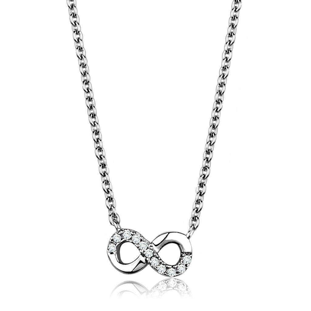 3W1022 - Rhodium Brass Chain Pendant with AAA Grade CZ in Clear