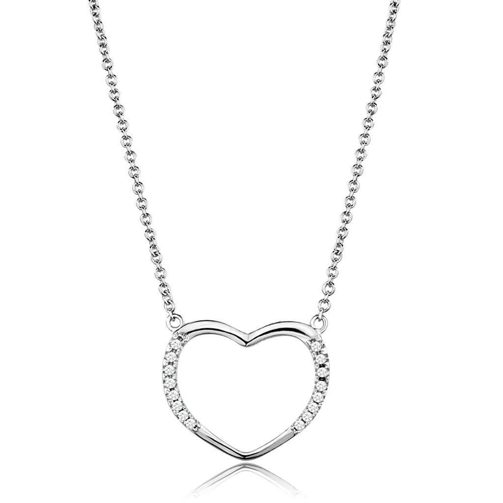 3W1023 - Rhodium Brass Chain Pendant with AAA Grade CZ in Clear