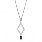 3W1026 - Rhodium Brass Chain Pendant with Synthetic Synthetic Glass in Emerald