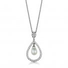 3W1031 - Rhodium Brass Chain Pendant with Synthetic Pearl in White