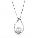 3W1036 - Rhodium Brass Chain Pendant with Synthetic Pearl in White