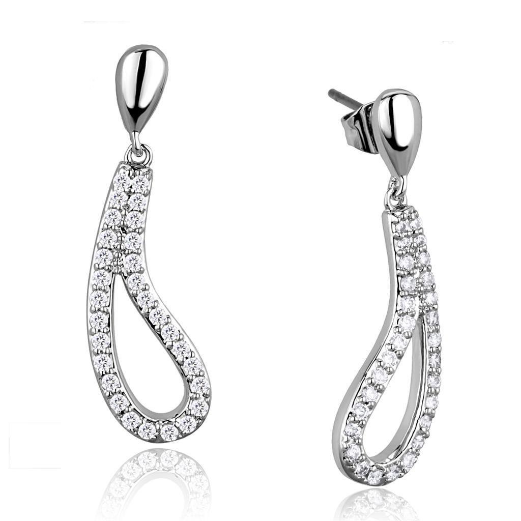 3W1044 - Rhodium Brass Earrings with AAA Grade CZ in Clear Default Title