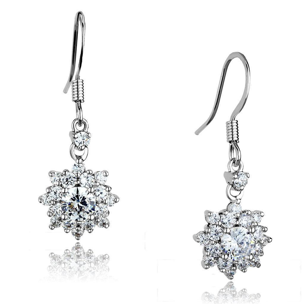 3W1054 - Rhodium Brass Earrings with AAA Grade CZ in Clear Default Title