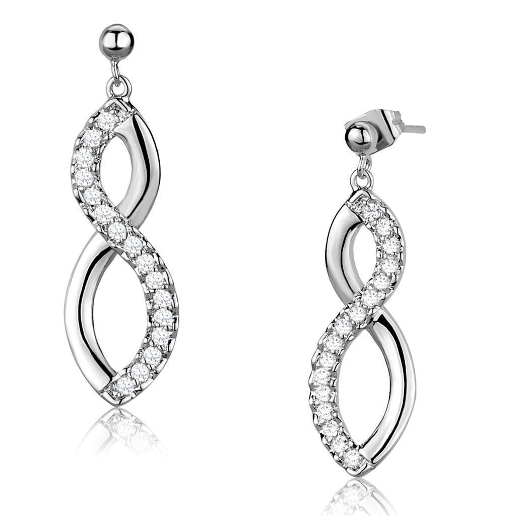 3W1055 - Rhodium Brass Earrings with AAA Grade CZ in Clear Default Title