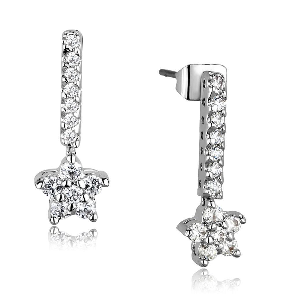 3W1056 - Rhodium Brass Earrings with AAA Grade CZ in Clear Default Title