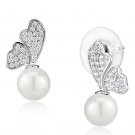 3W1299 - Rhodium Brass Earrings with Synthetic Pearl in White Default Title