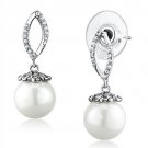 3W1301 - Rhodium Brass Earrings with Synthetic Pearl in White Default Title