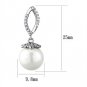 3W1301 - Rhodium Brass Earrings with Synthetic Pearl in White Default Title