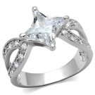 3W1350 - Rhodium Brass Ring with AAA Grade CZ in Clear