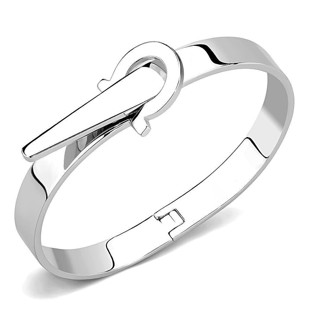 3W1409 - Rhodium Brass Bangle with No Stone Default Title