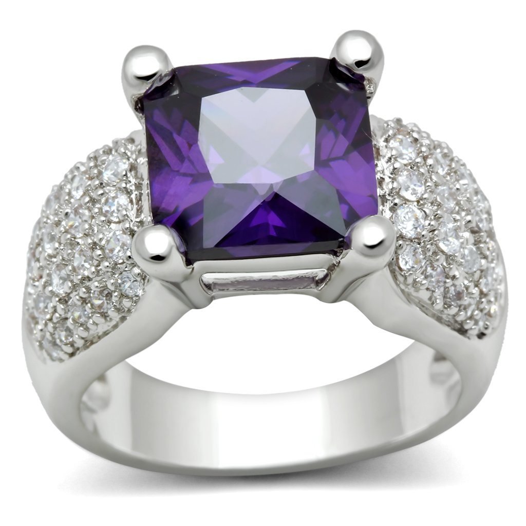 3W148 - Rhodium Brass Ring with AAA Grade CZ in Amethyst