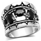 3W262 - Rhodium Brass Ring with AAA Grade CZ in Black Diamond
