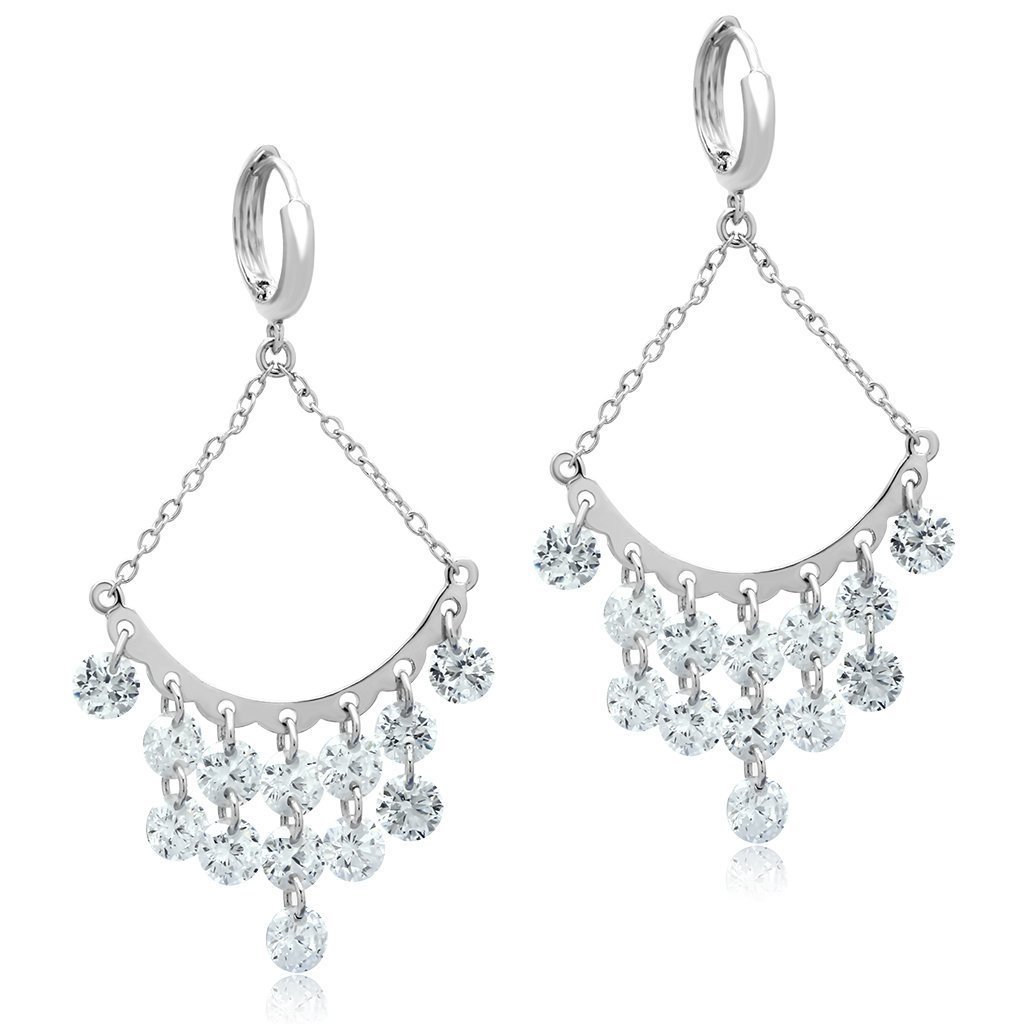 3W300 - Rhodium Brass Earrings with AAA Grade CZ in Clear Default Title