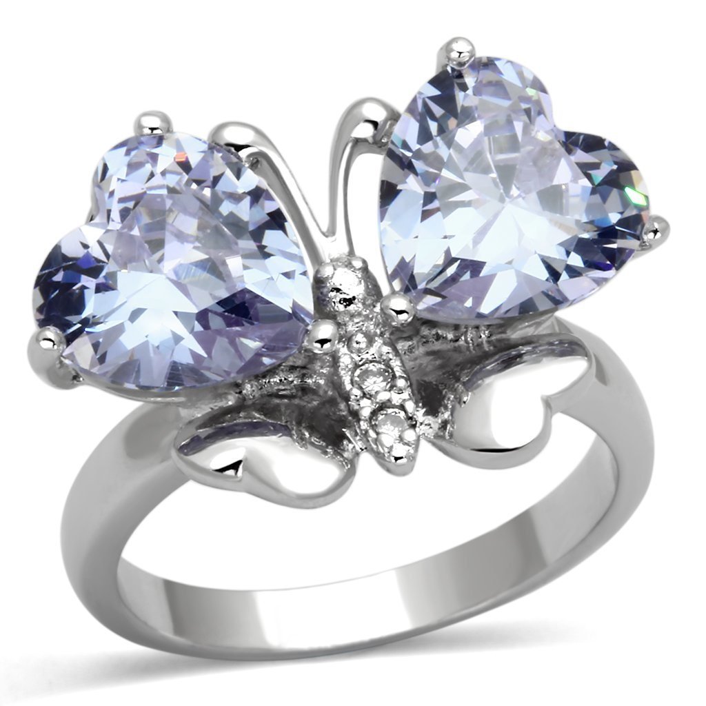 3W309 - Rhodium Brass Ring with AAA Grade CZ in Light Amethyst
