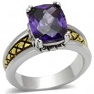 3W331 - Reverse Two-Tone Brass Ring with AAA Grade CZ in Amethyst