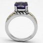 3W331 - Reverse Two-Tone Brass Ring with AAA Grade CZ in Amethyst