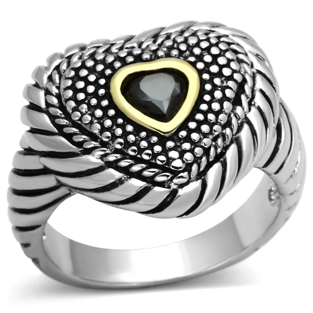 3W334 - Reverse Two-Tone Brass Ring with AAA Grade CZ in Black Diamond