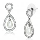 3W341 - Rhodium Brass Earrings with Synthetic Pearl in White Default Title
