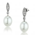 3W378 - Rhodium Brass Earrings with Synthetic Pearl in White Default Title