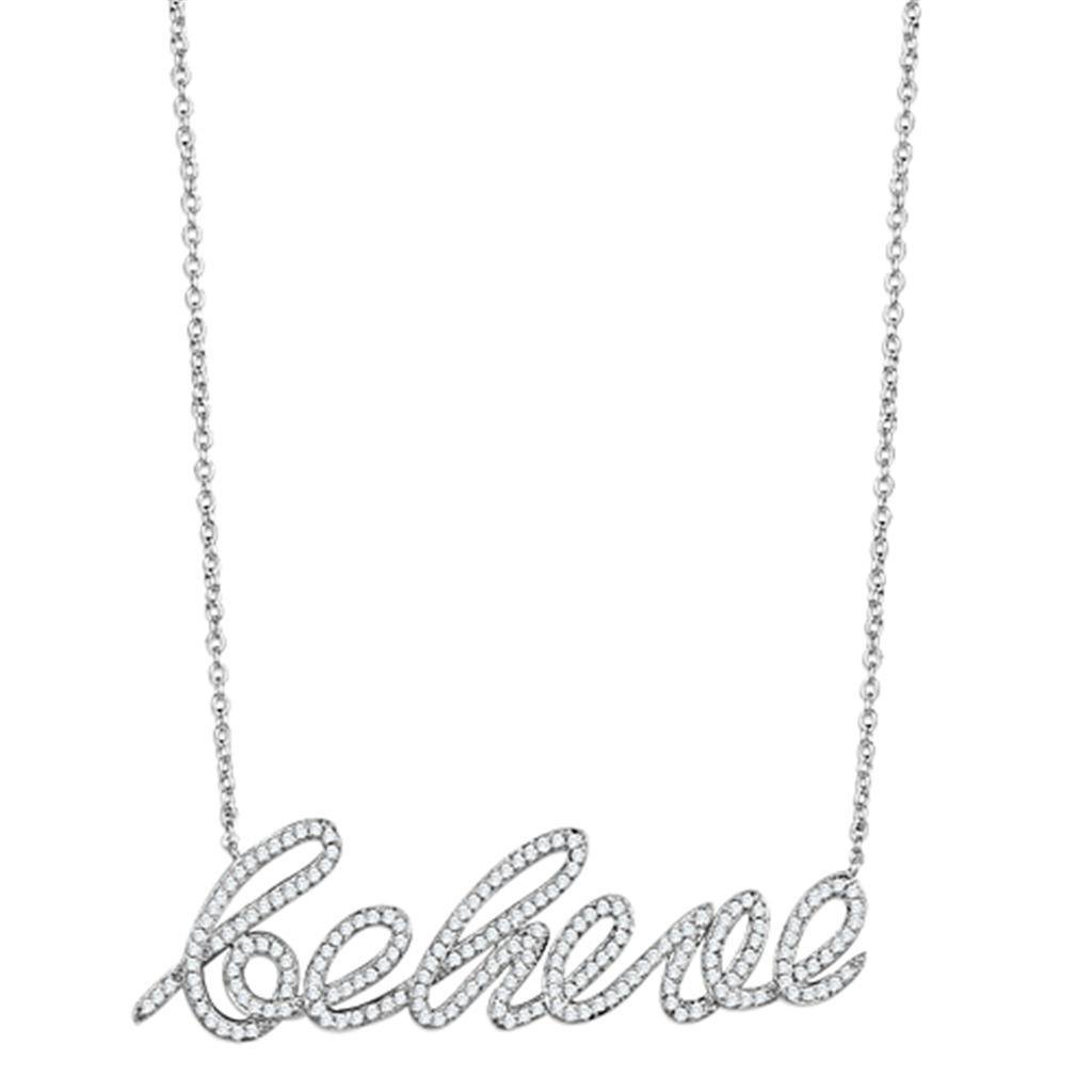 3W454 - Rhodium Brass Necklace with AAA Grade CZ in Clear