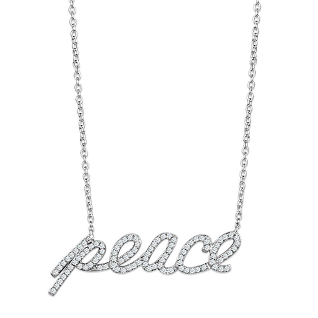 3W457 - Rhodium Brass Necklace with AAA Grade CZ in Clear