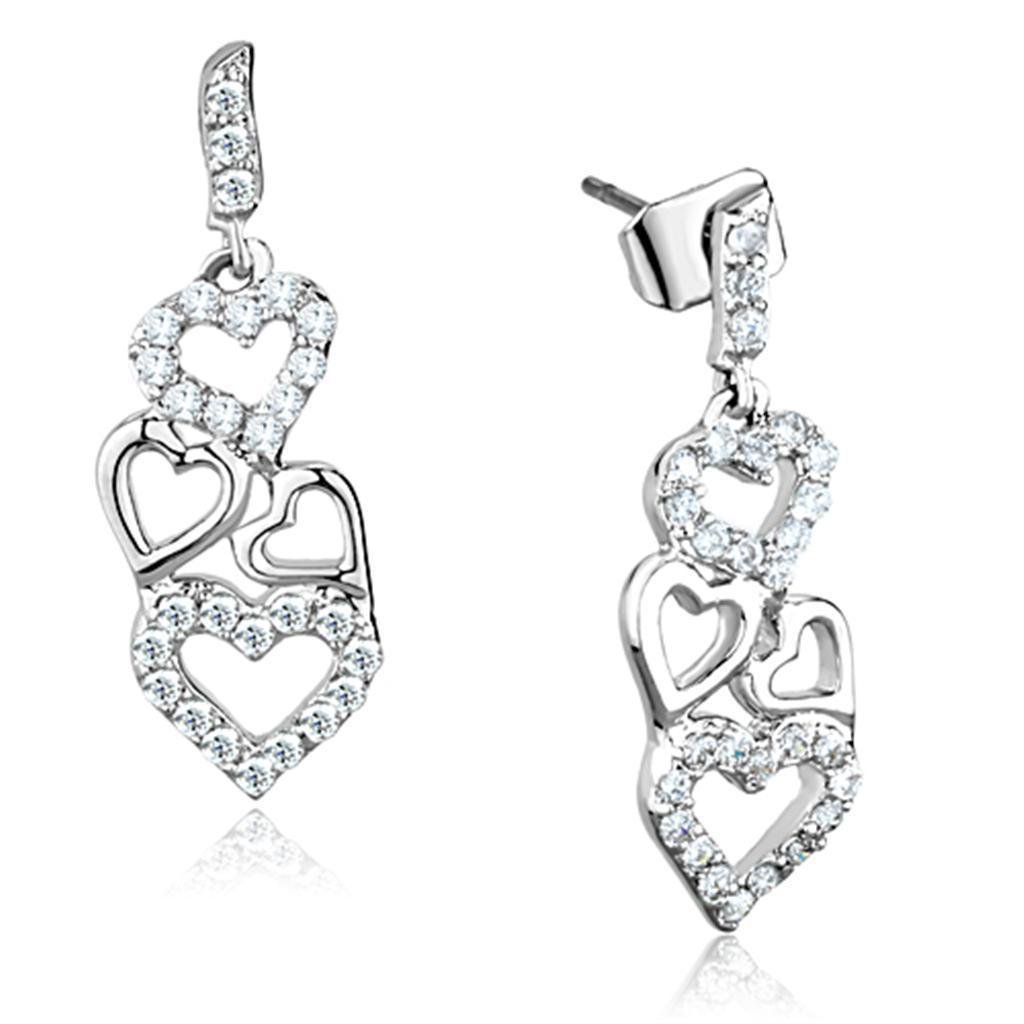 3W640 - Rhodium Brass Earrings with AAA Grade CZ in Clear Default Title