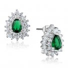 3W656 - Rhodium Brass Earrings with Synthetic Synthetic Glass in Emerald Default Title