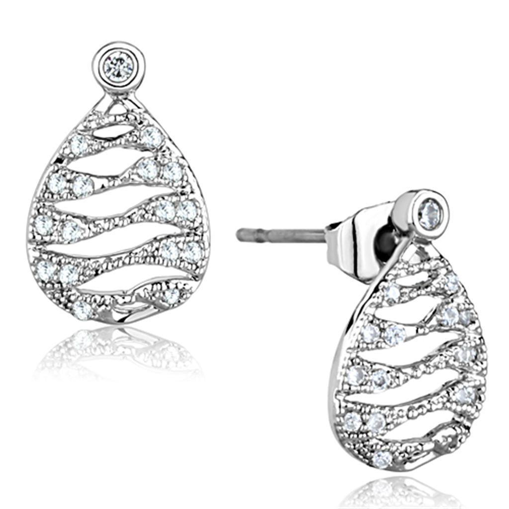 3W664 - Rhodium Brass Earrings with AAA Grade CZ in Clear Default Title