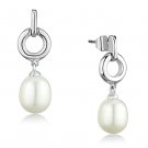 3W684 - Rhodium Brass Earrings with Synthetic Pearl in White Default Title