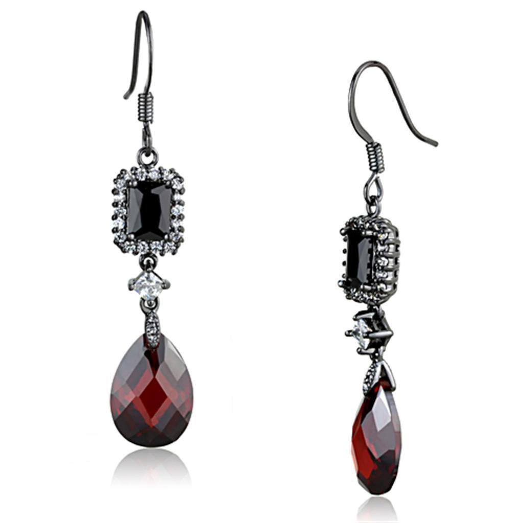 3W706 - Ruthenium Brass Earrings with AAA Grade CZ in Garnet Default Title