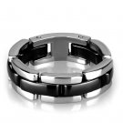 3W972 - High polished (no plating) Stainless Steel Ring with Ceramic in Jet