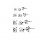 4 Pair Set Round Cubic Zirconia Stud Earrings in 925 Silver, 2mm 3mm 4mm 5mm S15686