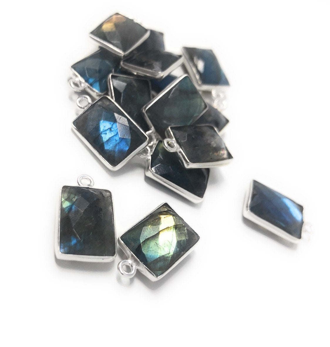 4 Pcs Labradorite Gemstone Charms; Sterling SJewelry Making Jewelry Supplies 16x9mm Default Title