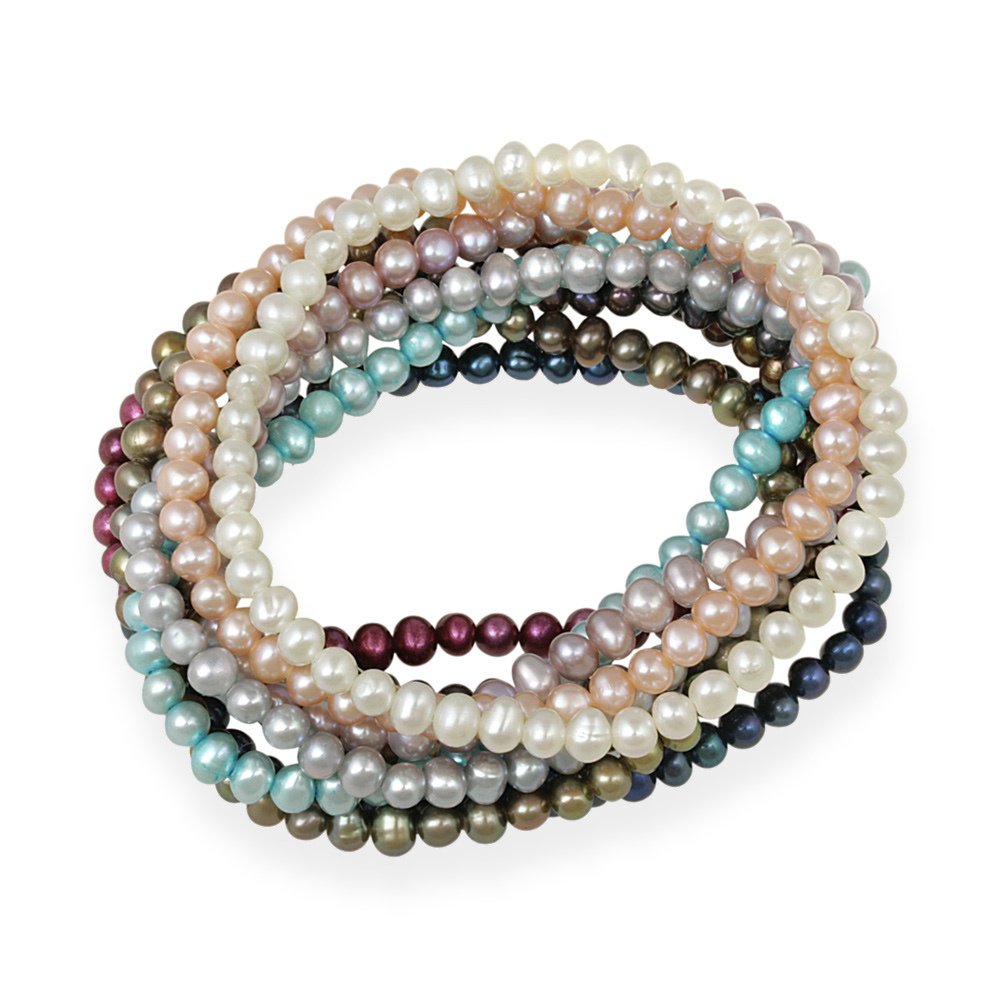 4-4.5mm Multi Color Freshwater Cultured Pearls Stretch Bracelets, Set of 10 S12435M