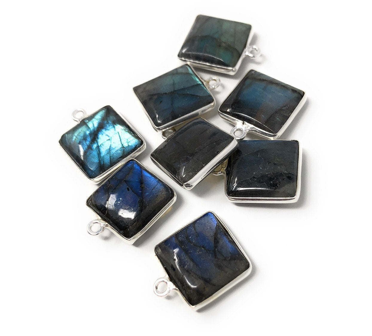 6 Pcs Labradorite Sterling Silver Charms Wholesale Jewelry Making Supplies 17x14mm Default Title