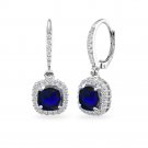 925 Silver Created Blue Sapphire Cushion-Cut Dangle Earrings with White Topaz E15844B2