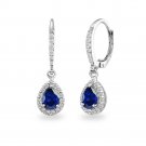 925 Silver Created Blue Sapphire Teardrop Dangle Halo Earrings with White Topaz E15846B2