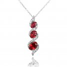 925 Silver Created Ruby & White Topaz Oval S Design Three-Stone Journey Necklace P15407R1