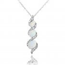 925 Silver Simulated White Opal & White Topaz Oval S Design Three-Stone Necklace P15407SOP