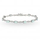 925 Silver Simulated White Opal and White Topaz Oval-Cut Swirl Tennis Bracelet B15800SOP