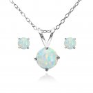 925 Silver Simulated White Opal Round Solitaire Necklace and Stud Earrings Set S11684SOP