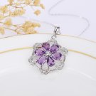 925 silver six petal flower Amethyst Pendant purple
