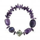 Abalone, Amethyst Chips & Nuggets Fashion Stretch Bracelet w-Silver Beads B12232M